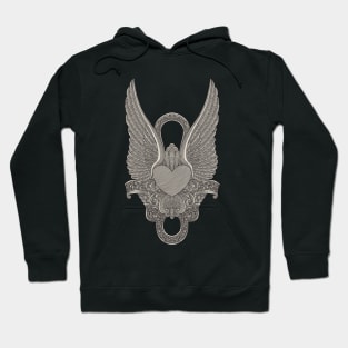 Heart with wings and gothic ornamental, vintage engraving drawing style illustration Hoodie